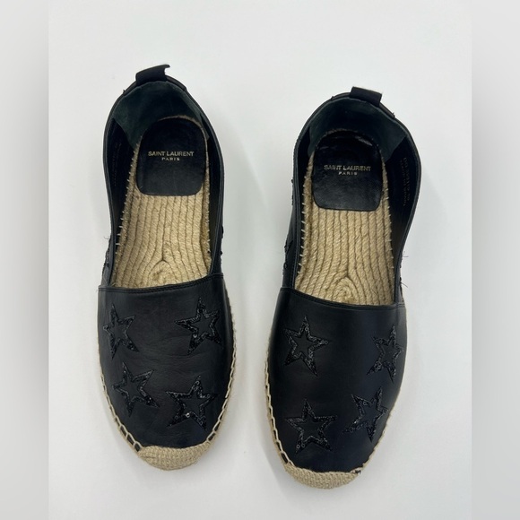 Saint Laurent Black Leather Star Espadrilles Size 39 - Picture 5 of 9